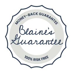 Seal-like graphic designed to represent Blaine's money-back guarantee